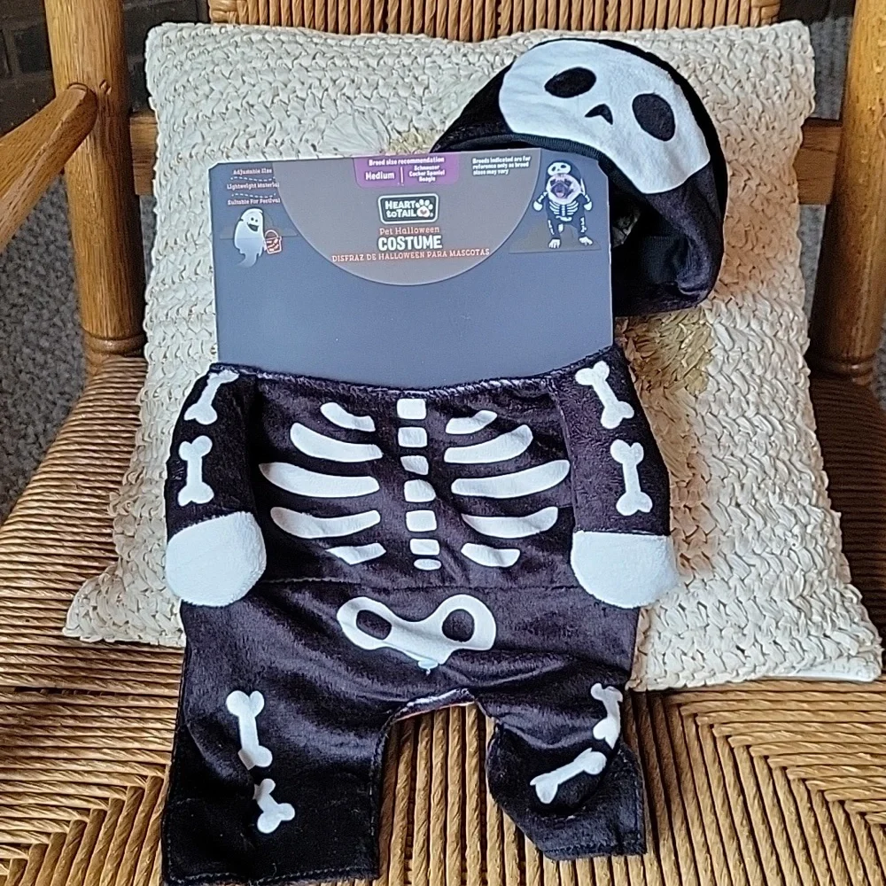 Heart to tail dog costumes, skeleton and witch, set of 2 (medium size dogs)